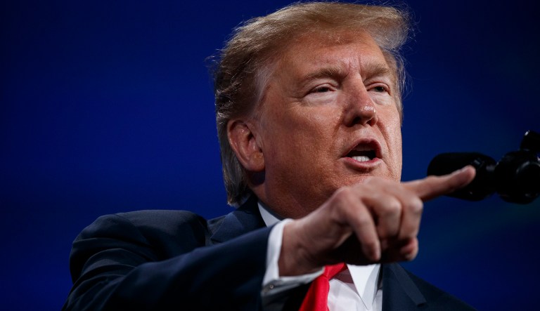 President Donald Trump speaks to the annual meeting of the National Rifle Association, Friday, April 26, 2019, in Indianapolis.