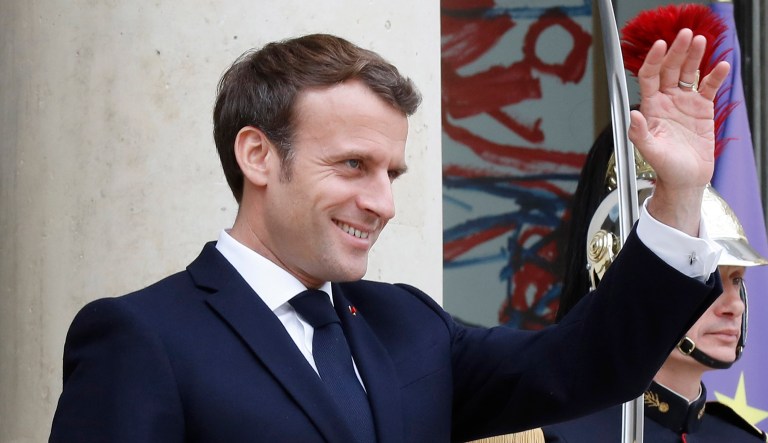 French President Emmanuel Macron appears at an event.