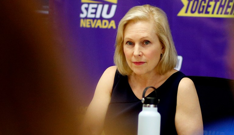 Democratic presidential candidate Sen. Kirsten Gillibrand appears at an event.