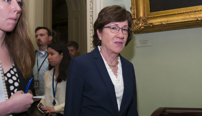 Sen. Susan Collins, R-Maine, arrives for the Republican policy luncheon on Capitol Hill, Tuesday, May 7, 2019 in Washington. 