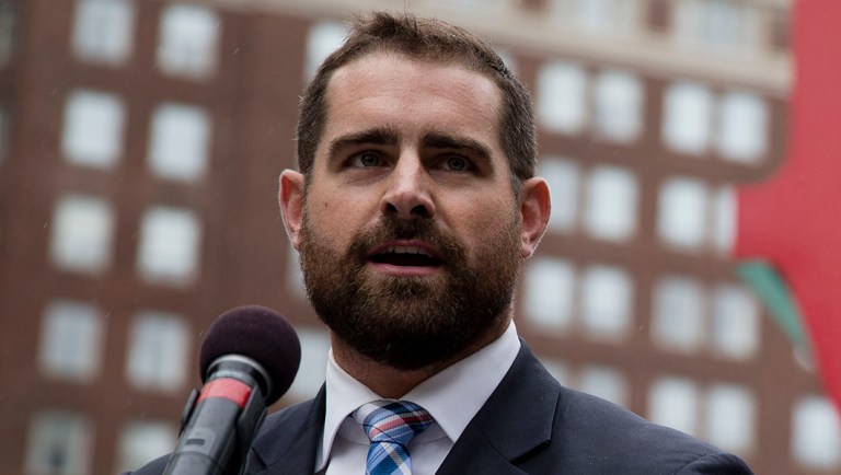 State Rep. Brian Sims, D-Philadelphia, speaks at a protest.