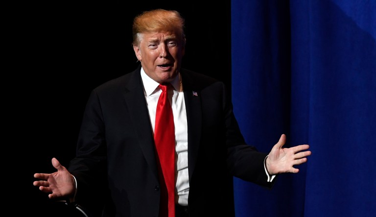 President Donald Trump arrives to speak at the National Association of REALTORS Legislative Meetings and Trade Expo, Friday, May 17, 2019, in Washington. 