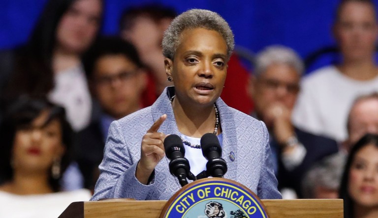 Mayor of Chicago Lori Lightfoot speaks during an event in Chicago. 