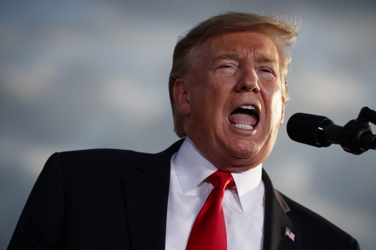 President Trump speaks during a campaign rally.