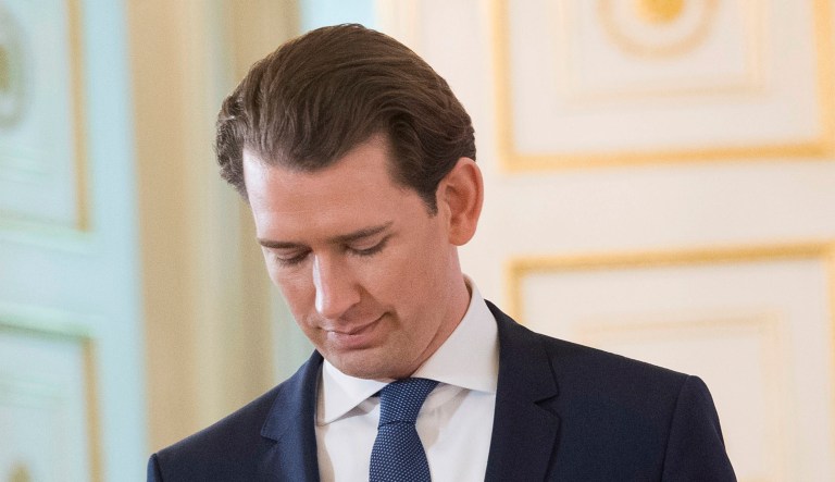 Austrian Chancellor Sebastian Kurz addresses the media during a news conference.