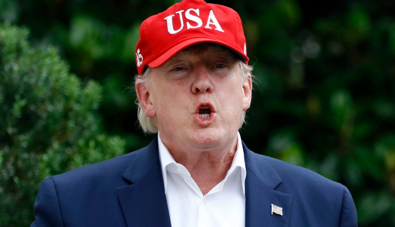 President Donald Trump speaks to members of the press after stepping off Marine One on the South Lawn of the White House, Friday, June 7, 2019, in Washington. Trump is returning from a trip to Europe. 