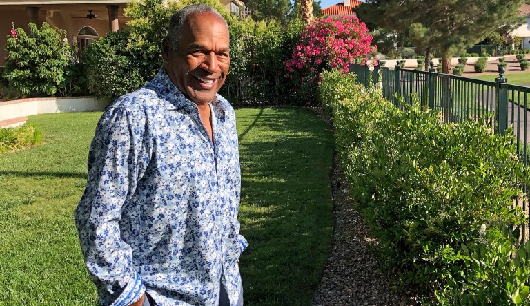 This photo provided by Didier J. Fabien shows O.J. Simpson in the garden of his Las Vegas area home on Monday, June 3, 2019. After 25 years living under the shadow of one of the nationâs most notorious murder cases, Simpson says his life now is fine.