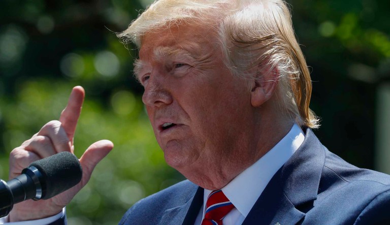 President Donald Trump speaks during a news conference with Polish President Andrzej Duda in the Rose Garden of the White House, Wednesday June 12, 2019, in Washington.