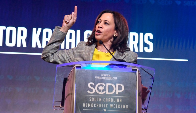 California Sen. Kamala Harris addresses the South Carolina Democratic Party's convention on Saturday, June 22, 2019, in Columbia, S.C. 