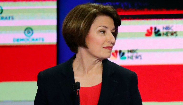 Democratic presidential candidate Rep. Tulsi Gabbard, D-Hawaii, speaks during a Democratic primary debate hosted by NBC News at the Adrienne Arsht Center for the Performing Art, Wednesday, June 26, 2019, in Miami, as Sen. Amy Klobuchar, D-Minn., listens at left.