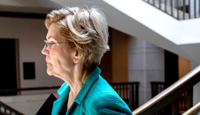 Sen. Elizabeth Warren, D-Massachusetts, appears in Capitol Hill in Washington.