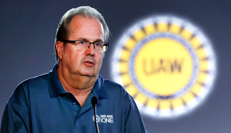 United Auto Workers President Gary Jones speaks during the opening of contract talks.