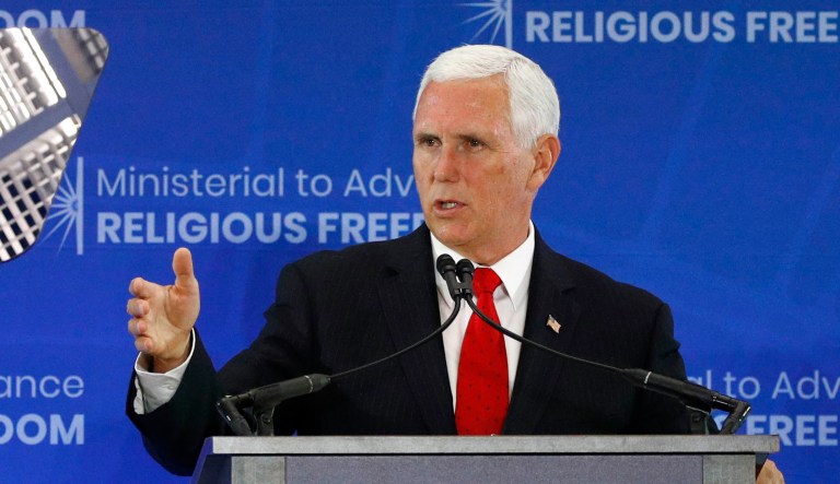 Vice President Mike Pence speaks at the Ministerial to Advance Religious Freedom at the State Department in Washington.