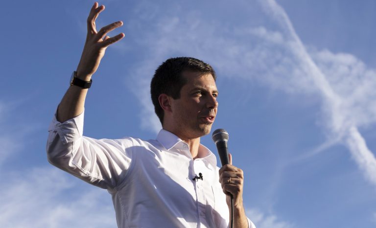 Democratic presidential candidate Pete Buttigieg speaks to supporters during a rally in Las Vegas, Friday, Aug. 2, 2019. 