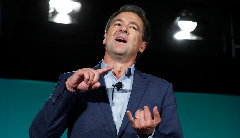 Democratic presidential candidate Montana Gov. Steve Bullock speaks during a public employees union candidate forum in Las Vegas.