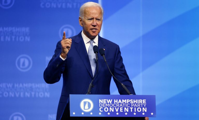 Democratic presidential candidate former Vice President Joe Biden speaks during the New Hampshire state Democratic Party convention, Saturday, Sept. 7, 2019, in Manchester, NH. 