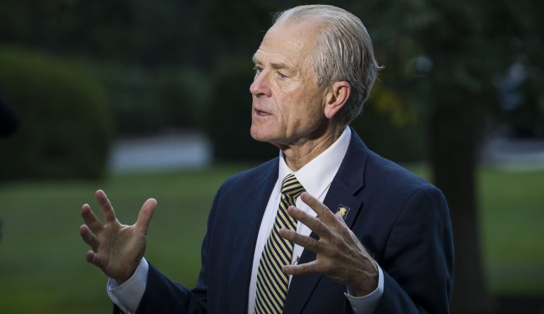 In this photo dated Wednesday, Sept. 11, 2019, U.S. White House trade adviser Peter Navarro speaks during a television interview at the White House, in Washington, D.C.