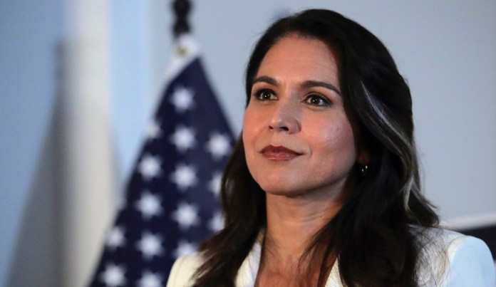 Democratic presidential candidate U.S. Rep. Tulsi Gabbard, D-Hawaii, listens to a question during a campaign stop in Londonderry, N.H., Tuesday, Oct. 1, 2019.
