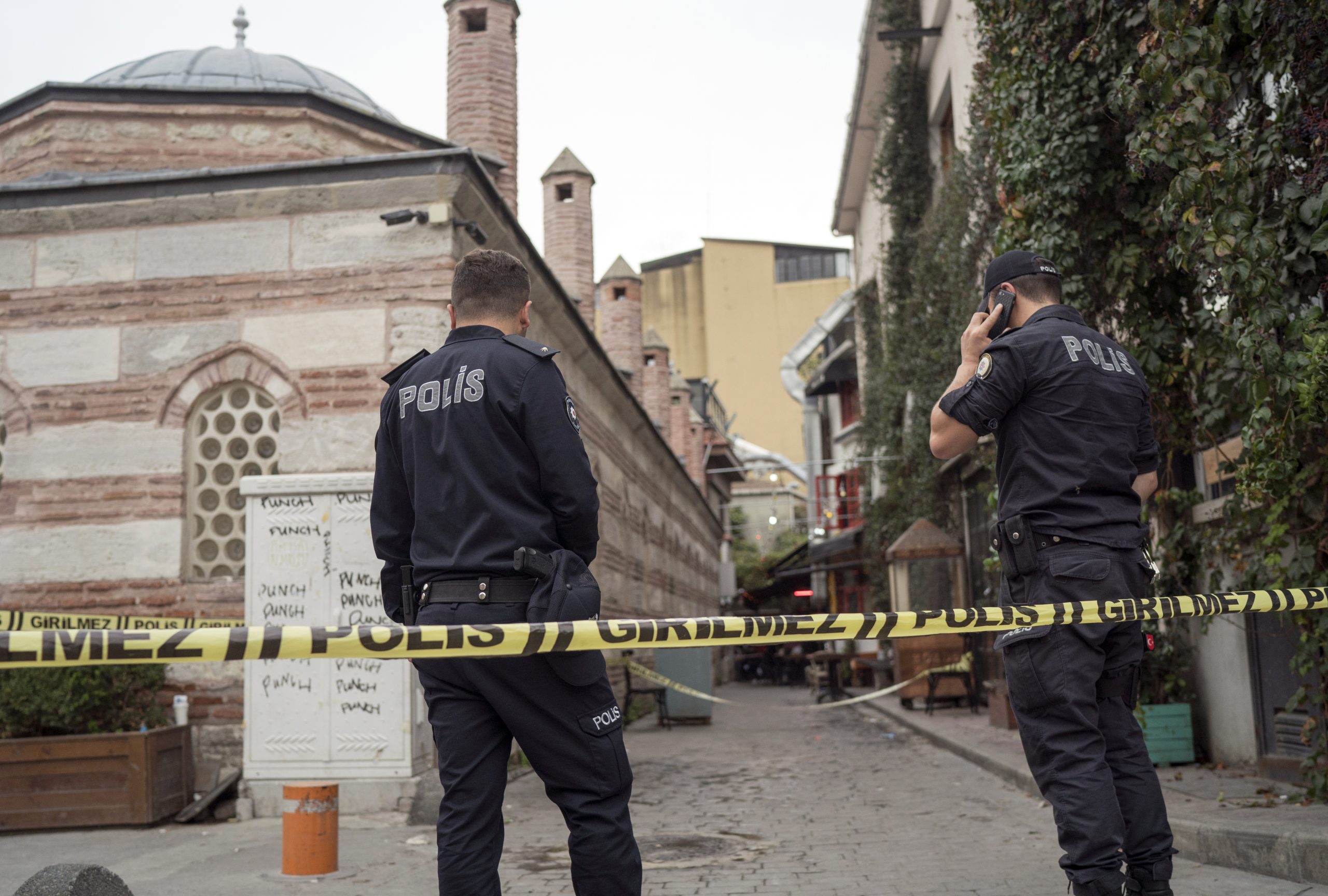 Authorities inspect the site where le Mesurier's body was discovered