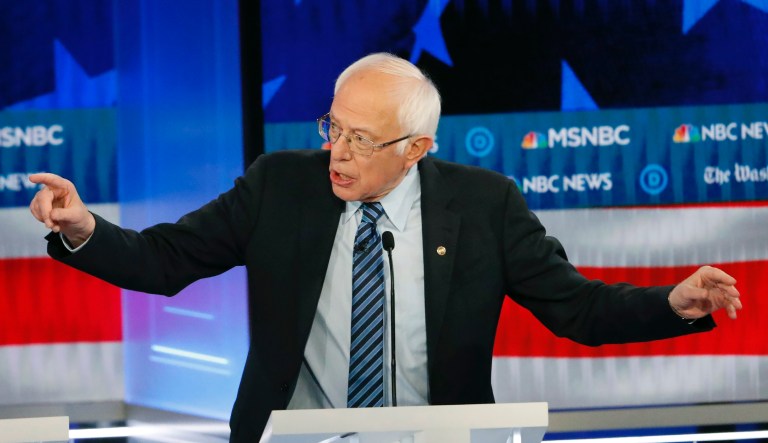 Democratic presidential candidate Sen. Bernie Sanders, I-Vt., speaks in a Democratic presidential primary debate, Wednesday, Nov. 20, 2019, in Atlanta. 