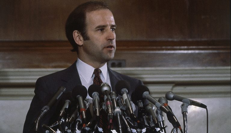 Sen. Joseph Biden, (D-Del.),speaks, March 30, 1983.