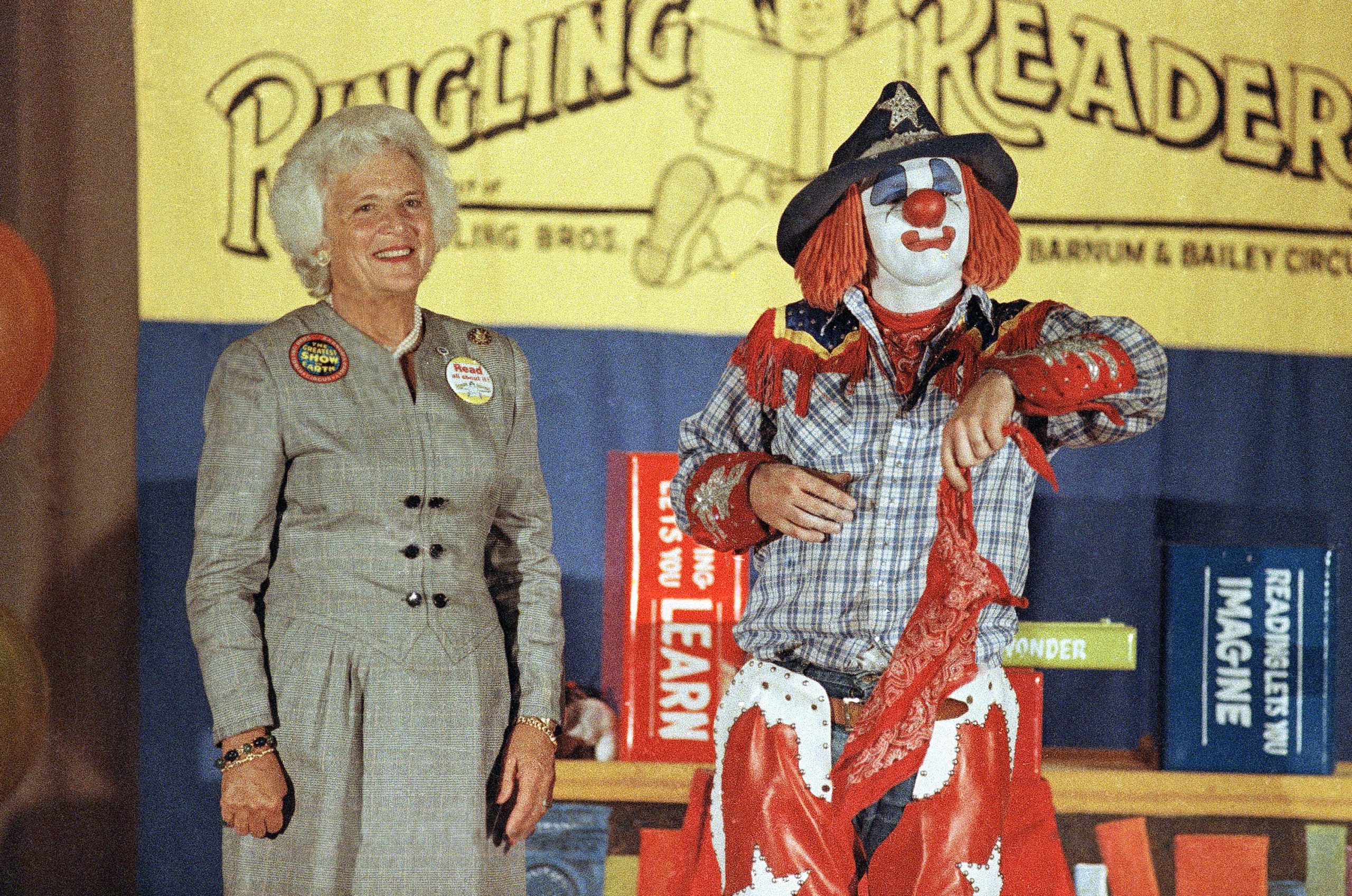  Barbara Bush and Circus Clown Sept. 1986