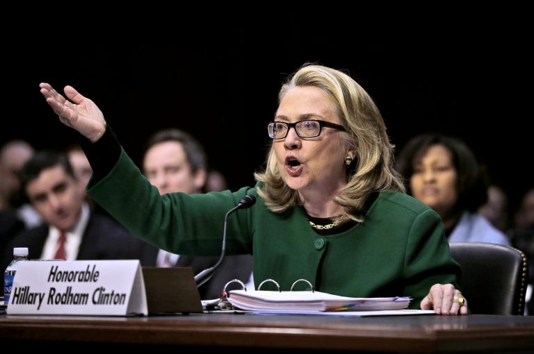 This Jan. 23, 2013, file photo shows Secretary of State Hillary Rodham as she testifies on Capitol Hill in Washington before the Senate Foreign Relations Committee hearing on the deadly attack on the U.S. diplomatic mission in Benghazi, Libya.