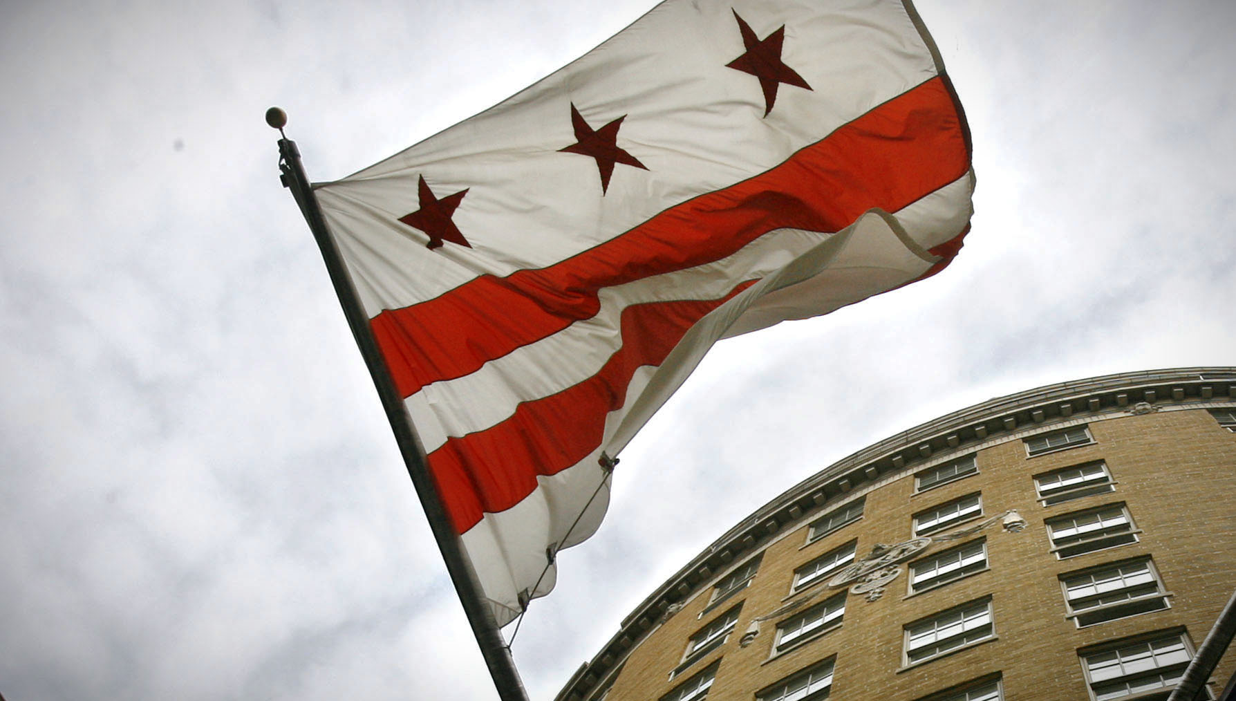 The District of Columbia flag flies near the Mayflower Hotel in Washington on March 10, 2008.