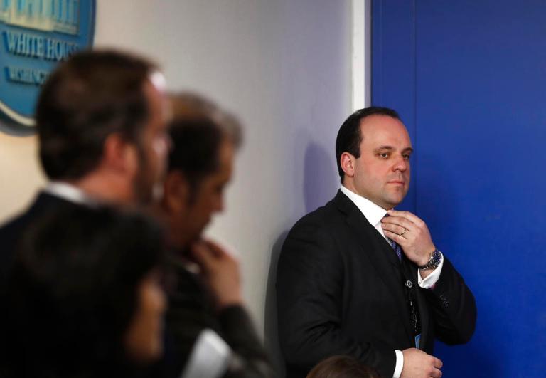 Boris Epshteyn attends a news briefing at the White House.