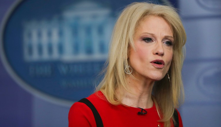 White House counselor Kellyanne Conway speaks during her interview with CNN. 
