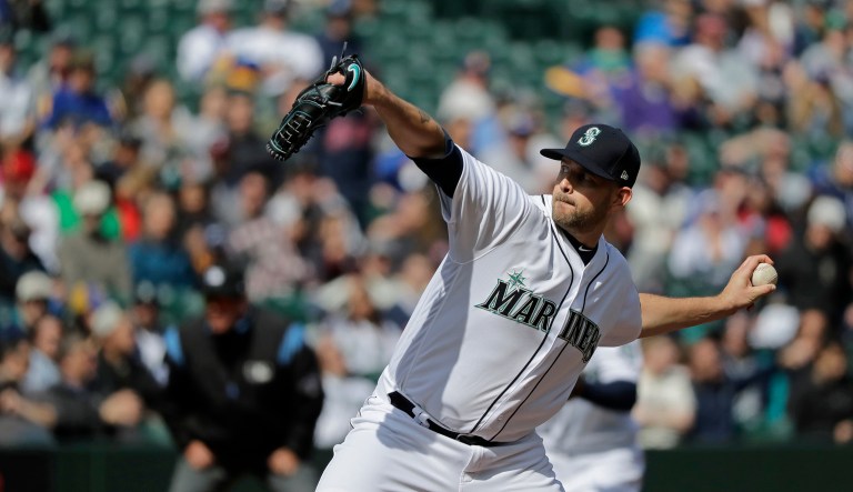 Seattle Mariners starting pitcher James Paxton throws against the Cleveland Indians during a baseball game. 