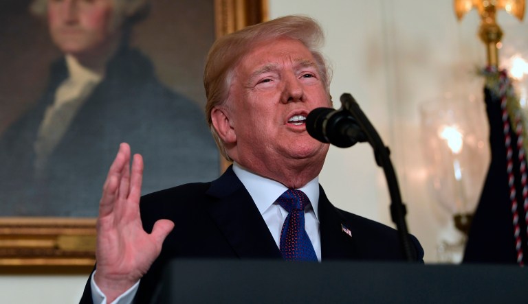 President Trump speaks about the United States' military response to Syria's chemical weapon attack on April 7. 