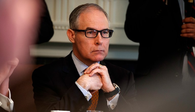 Environmental Protection Agency Administrator Scott Pruitt listens during a Cabinet meeting.