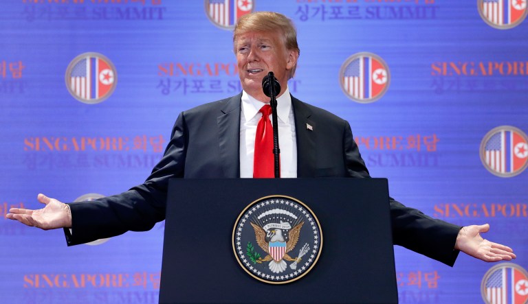 President Trump answers questions about the summit with North Korea leader Kim Jong Un during a press conference. 