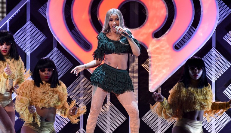 In this Dec. 7, 2018 file photo, hip-hop recording artist Cardi B performs at Z100's iHeartRadio Jingle Ball in New York. 
 