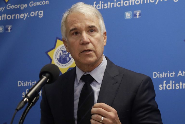 George Gascon speaks at a news conference in California.