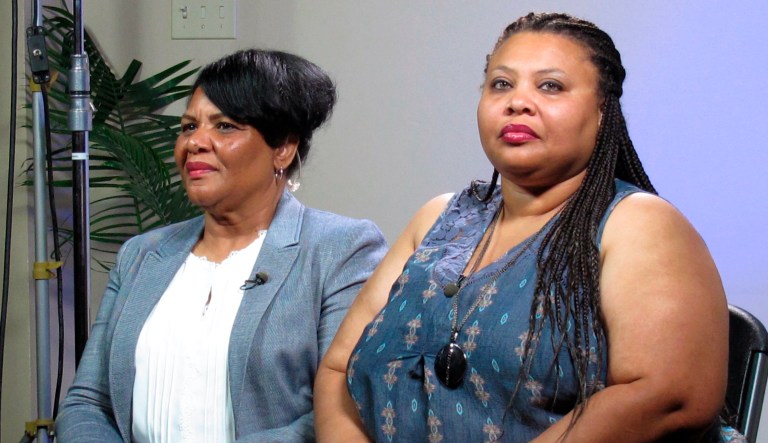 Alice Marie Johnson (left) and her daughter Katina Marie Scales wait to start a TV interview on Thursday, June 7, 2018 in Memphis, Tenn. Johnson was released from prison Wednesday on a pardon from President Donald Trump. Johnson, 63, spent more than two decades serving life without parole.