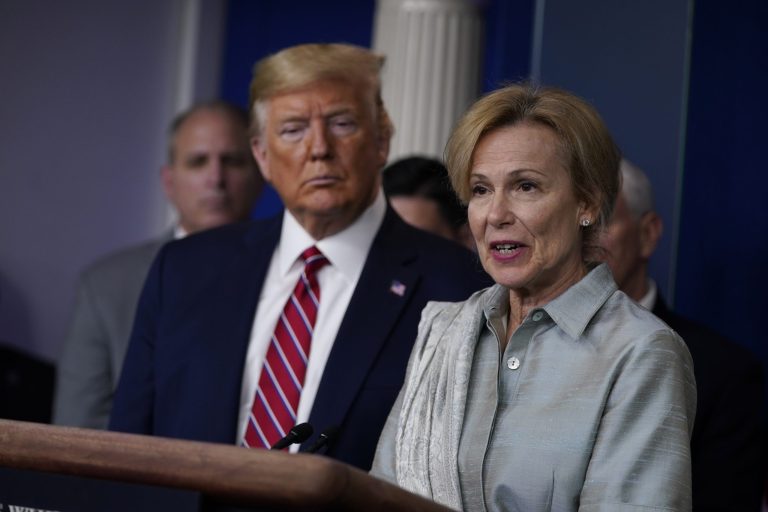 President Donald Trump listens as White House coronavirus response coordinator Dr. Deborah Birx speaks during a coronavirus task force briefing at the White House in Washington. Birx has emerged as one of the most important voices in the administrationâs response to the coronavirus pandemic.