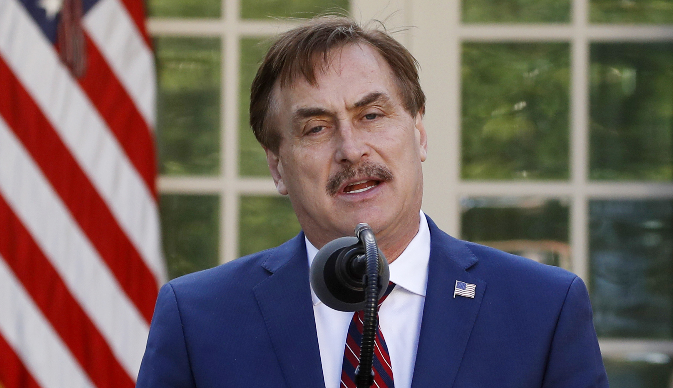 My Pillow CEO Mike Lindell speaks about the coronavirus in the Rose Garden of the White House, Monday, March 30, 2020, in Washington. 