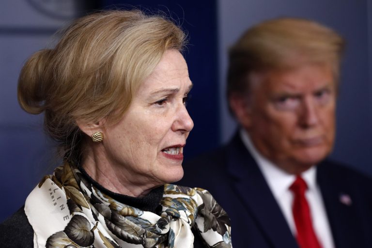 President Donald Trump listens as Dr. Deborah Birx, White House coronavirus response coordinator, speaks about the coronavirus last week.