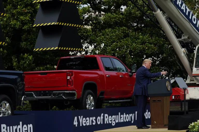President Donald Trump speaks during an event on regulatory reform on the South Lawn of the White House Thursday.