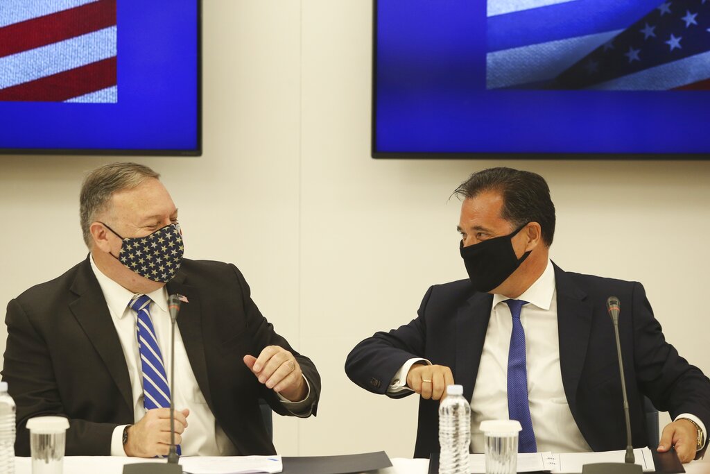 Mike Pompeo, Adonis Georgiadis, Virus Outbreak Greece Churches