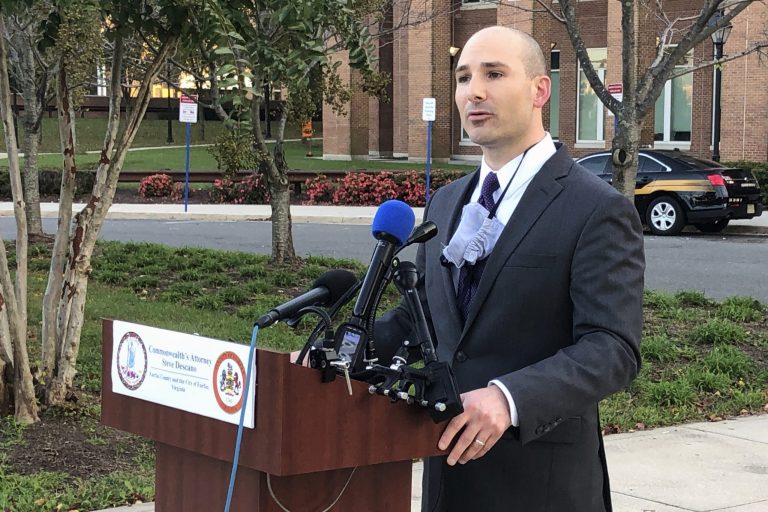 Fairfax County Commonwealth's Attorney Steve Descano during a news conference outside the county courthouse in Fairfax, Va., Thursday, Oct. 15, 2020.