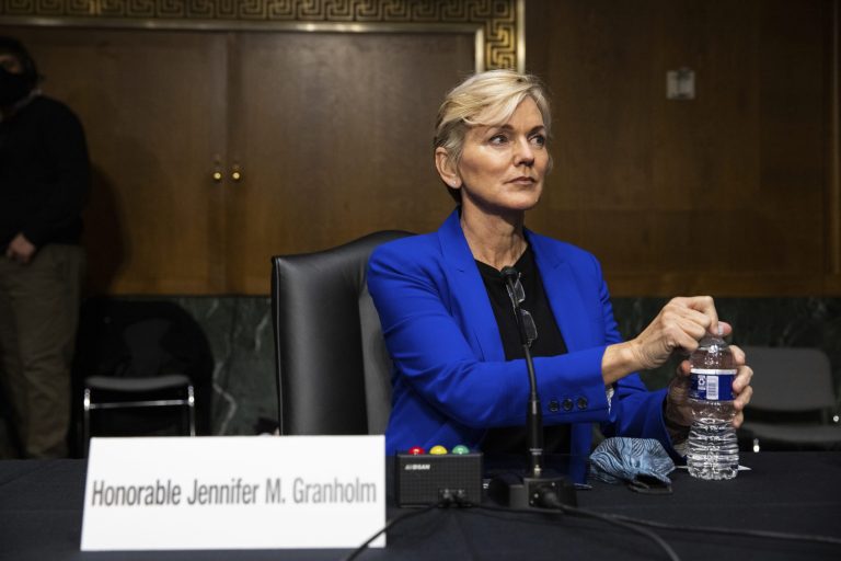 Former Gov. Jennifer Granholm, D-Mich., arrives to testify before the Senate Energy and Natural Resources Committee during a hearing to examine her nomination to be Secretary of Energy, Wednesday, Jan. 27, 2021 on Capitol Hill in Washington.