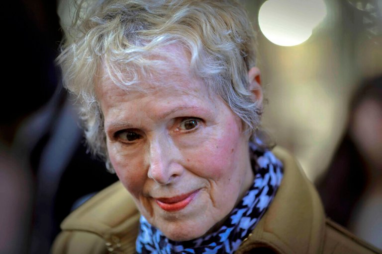In this March 4, 2020, file photo, E. Jean Carroll talks to reporters outside a courthouse in New York. On Monday, June 7, 2021, Justice Department lawyers said former President Donald Trump cannot be held personally liable for âcrude and disrespectfulâ remarks he made while president about Carroll, who accused him of rape. 