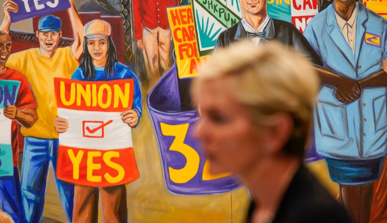 Secretary of Energy Jennifer Granholm speaks during a roundtable discussion at the Service Employees International Union 32BJ, Tuesday, June 29, 2021, in New York. Granholm is visiting the state to promote President Joe Biden's sweeping infrastructure plan.
