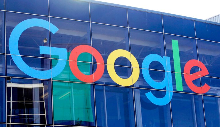 FILE - In this Sept. 24, 2019, file photo a sign is shown on a Google building at their campus in Mountain View, Calif. (AP Photo/Jeff Chiu, File)