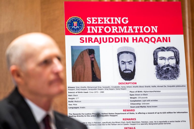 Sen. Rick Scott, R-Fla., questions Secretary of Homeland Security Alejandro Mayorkas, not shown, about Sirajuddin Haqqani's role in the Taliban government, during a Senate Homeland Security and Governmental Affairs Committee hearing, Tuesday, Sept. 21, 2021 on Capitol Hill in Washington. 