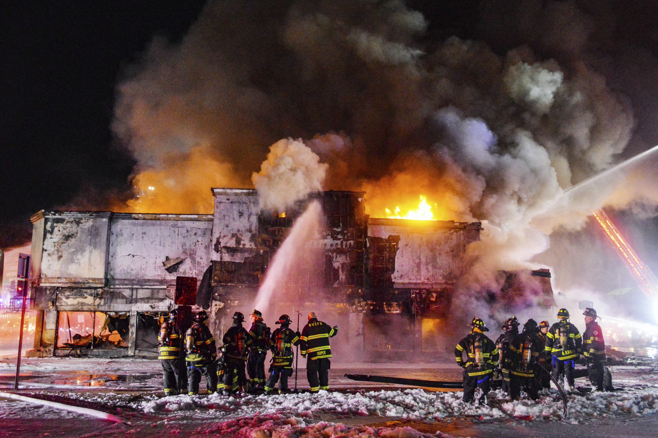 Emergency personnel work at the site of a gas tanker accident in Rockville Centre, New York, early Wednesday.