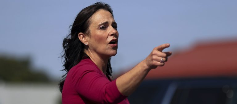 FILEâIn this file photo from Oct. 6, 2020, Jane Timken, the Chairwoman of the Ohio Republican Party, speaks in Norwood, Ohio. U.S. Sen. Rob Portman endorsed Republican Jane Timken from among the crowded GOP field seeking the seat he vacates next year on Wednesday, Feb. 16, 2022.